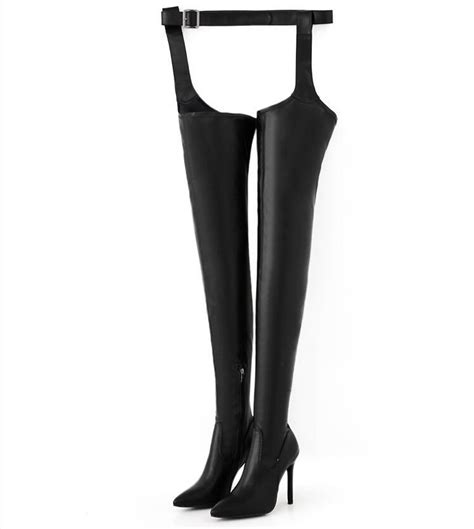 2020 Women Large Size High Heel Sexy Over The Knee Boots Leather Black