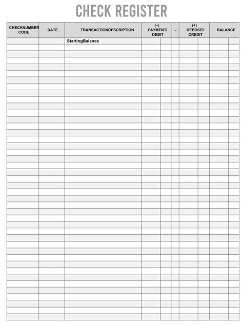 printable check register front   printable templates