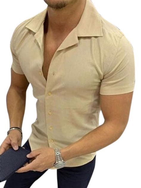 wodstyle mens  shirt plain collared short sleeve casual work button
