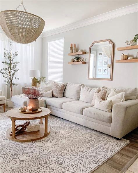 floating shelves  couch  arched mirror soul lane