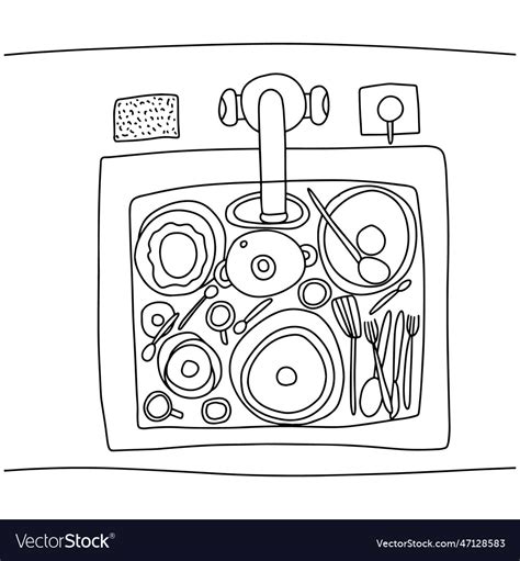 coloring page  kitchen sink royalty  vector image