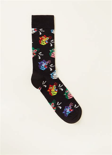 happy socks tiger sokken met print zwart de bijenkorf