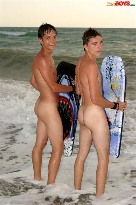 Twinks At The Beach For Body Boarding Fun In The Nude And