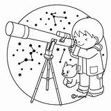 Telescope Coloring Pages Colorear Para Viendo El Dibujos Con Estrellas Las Nino sketch template