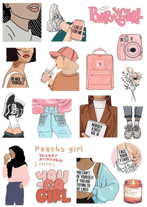 sticker pack aesthetic printable girly edition peachy girl