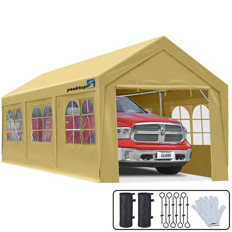 peaktop outdoor    ft upgraded heavy duty carport car canopy  removable sidewalls