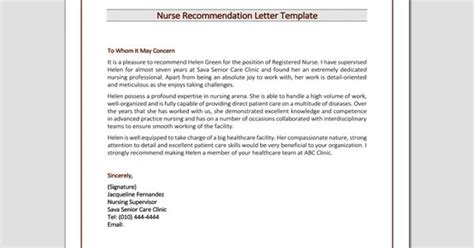 nursing student letter  recommendation template prntbl