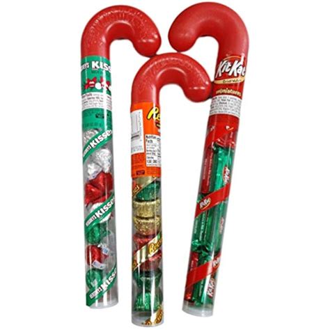 Three Chocolate Candy Filled Plastic Candy Canes Hershey Kisses Reese