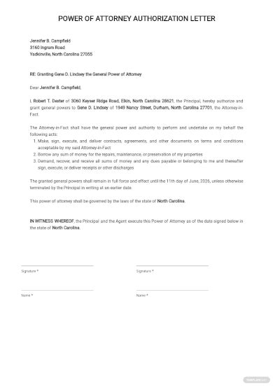 power  attorney authorization letter  examples format sample