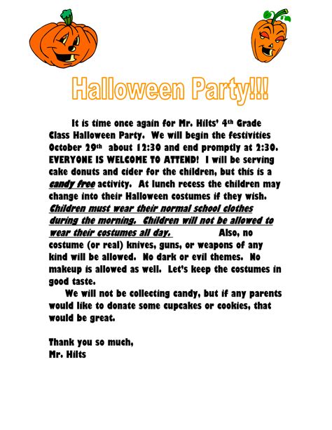 halloween party letter  hilts class website classroom halloween