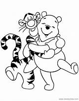 Pooh Coloring Tigger Winnie Hugging Pages Friends Disney sketch template