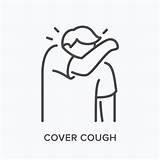 Cough Sneeze Coughing Icon Person Elbow Sneezing Outline Covering Vector Line Illustration Man Illustrations Symptom Influenza Stock Clip sketch template