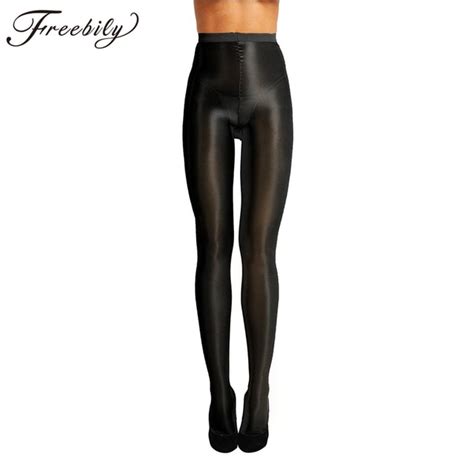 women oil shiny high waist pantyhose stockings control top ultra sheer