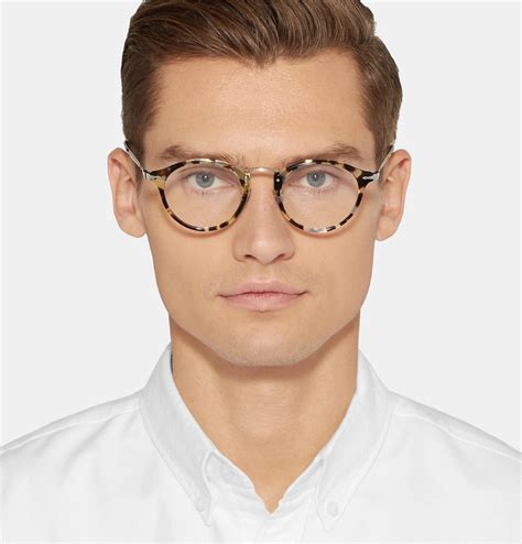 persol round frame tortoiseshell acetate and gold tone optical glasses