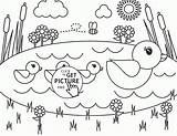 Coloring Spring Pond Pages Easter Cute Kids Printable Animals Ducks Duckling Baby Print Sheets Duck Scene Disco Preschool Colouring Color sketch template