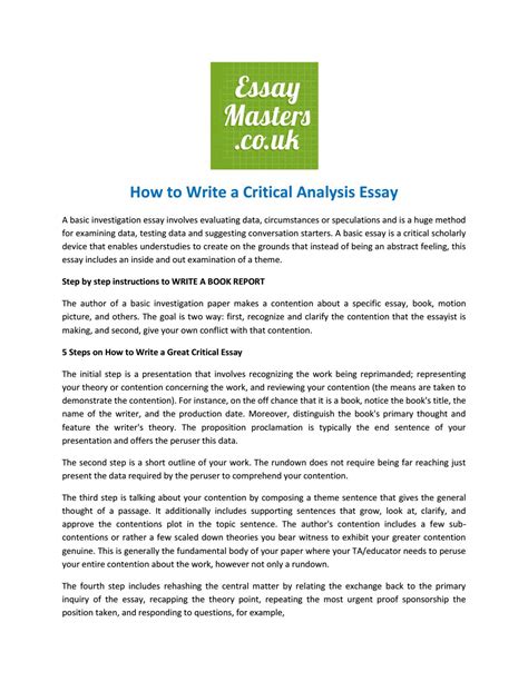 write  critical analysis essay  essaymasterexperts issuu