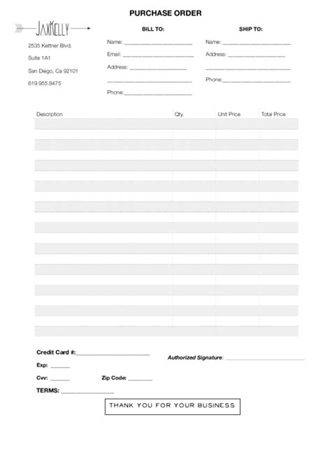 fillable purchase order template printable