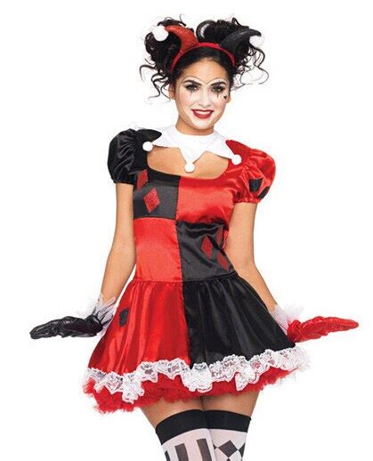harley quinn costume women adult halloween clown circus shown dresses