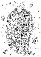 Girl Illustration Zen Coloring Doodle Anti Vector Stress Drawing Stock Flowers Upside Down Tangle Adults Head Book Her Depositphotos sketch template