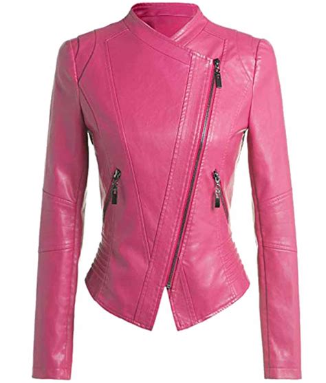 Womens Slim Fit Style Biker Hot Pink Leather Jacket Jackets Creator