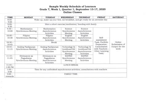 weekly learning plan deped