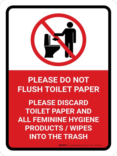 Please Do Not Flush Toilet Paper Portrait Wall Sign