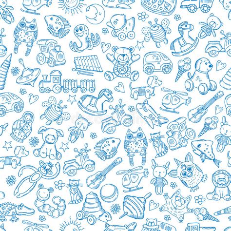 Vector Seamless Pattern With Hand Drawn And Cartoon Toys