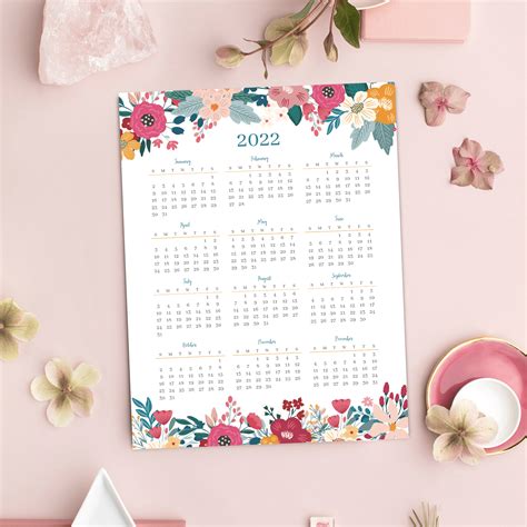 printable  year   glance floral calendar carrie elle