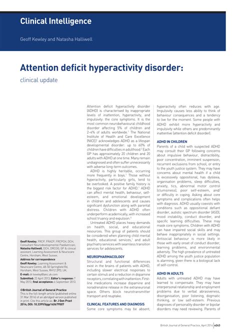 pdf attention deficit hyperactivity disorder clinical update