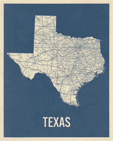 vintage texas road map blue  beige  drawing  blue monocle pixels
