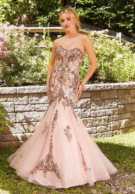 beaded lace  tulle mori lee prom dress morilee