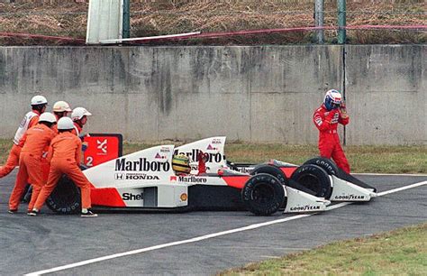 Ayrton Senna Of Brazil Is Given A Push From Circuit