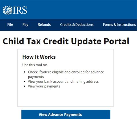 irs child tax credit portal  login advance update bank information