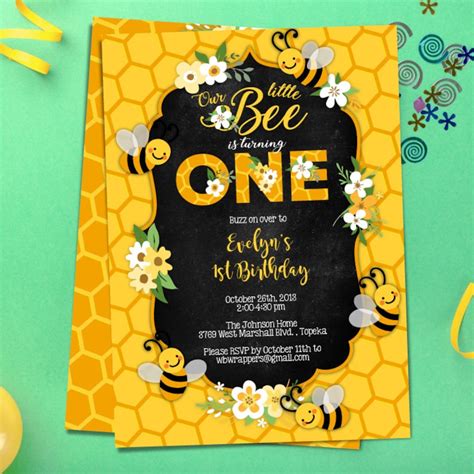 bee st birthday party invitation template bee day invites etsy