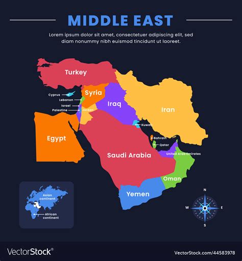 flat design middle east map design royalty  vector image