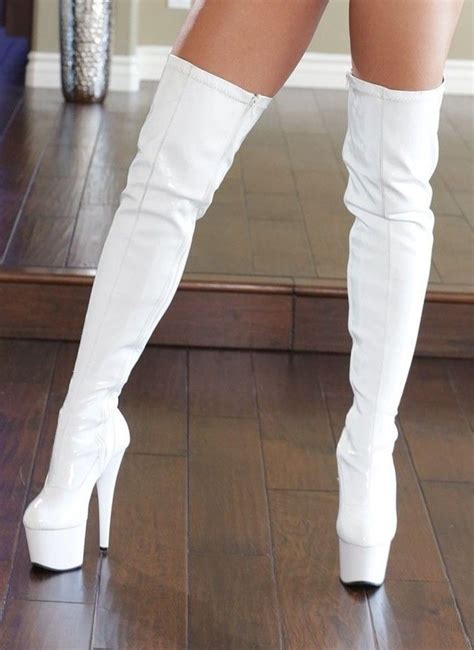 From Zepheronz White Thigh High Boots Boots Thigh High Boots Heels
