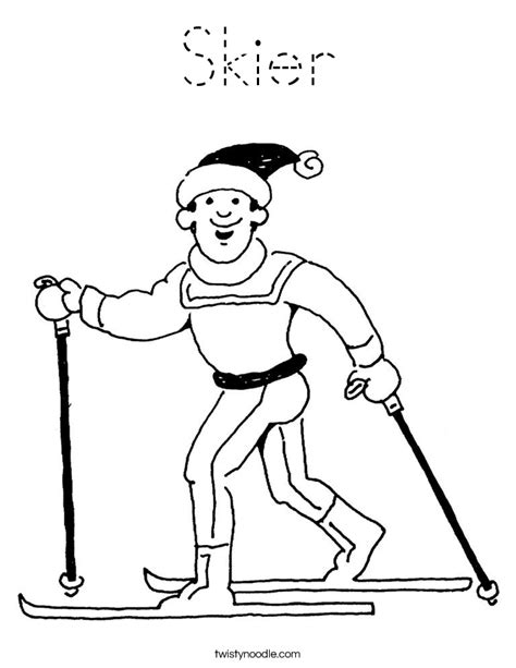 skier coloring page tracing twisty noodle