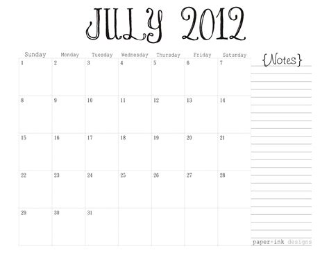 printable calendar july