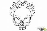 Skull Draw Fire Drawing Flames Outline Coloring Drawings Step Drawingnow Print Paintingvalley sketch template