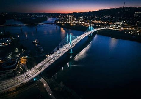 aerial photography drone stunning bridge  dusk portland oregon   agree portland