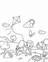 Coloring Boy Kite Flying Pages Little Dog Printable Kids Categories Spring Books Coloringonly sketch template