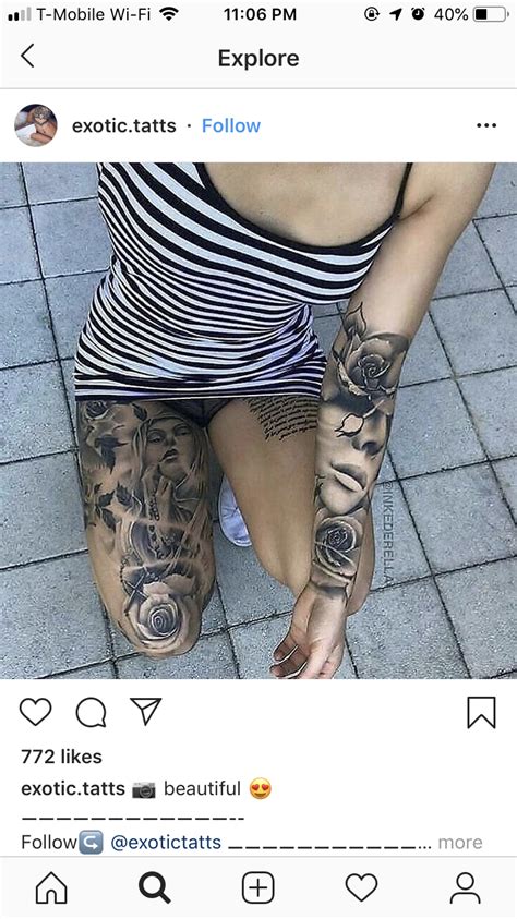 Two People With Tattoos On Their Arms And Legs One Is Holding The