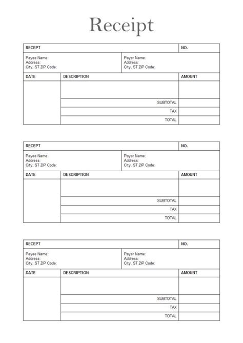 printable receipt templates simple template design
