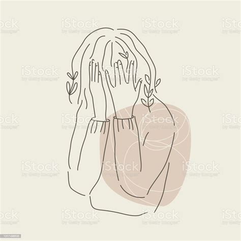 sad girl hiding face stock illustration  image  grief  art drawing