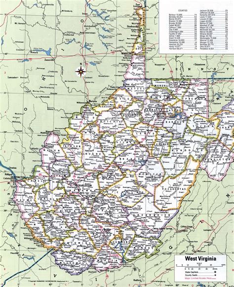 large detailed administrative divisions map  west virginia state