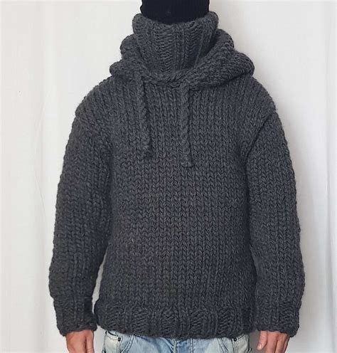 handgebreide zeer dikke  wol heren hoodie trui met etsy nederland