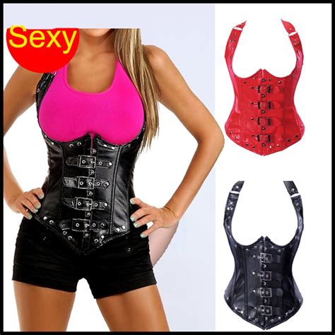 Red Black Sexy Women Leather Bustiers Punk Gothic Corset Erotic