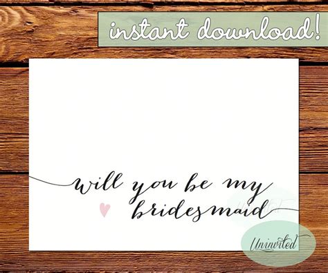 printable bridesmaid proposal card instant