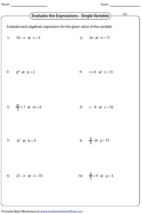 algebraic expressions  grade practice equations worksheet