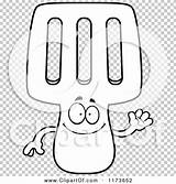 Waving Spatula Mascot Outlined Coloring Clipart Vector Cartoon Cory Thoman sketch template